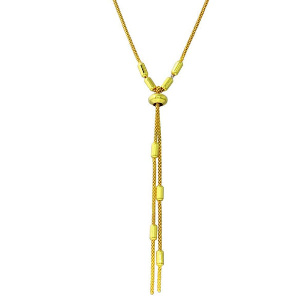 Silver 925 Gold Plated Round Bar Tassel Necklace with Adjustable Ring - ARN00034GP | Silver Palace Inc.
