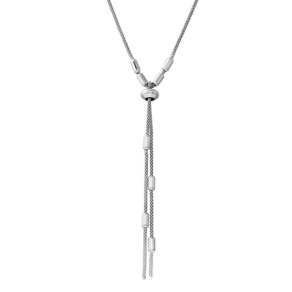 Silver 925 Rhodium Plated Round Bar Tassel Necklace with Adjustable Ring - ARN00034RH | Silver Palace Inc.