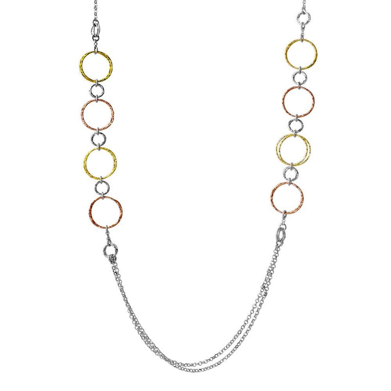 Silver 925 Multi Plated Multi Open Ring Long Necklace - ARN00037TRI | Silver Palace Inc.