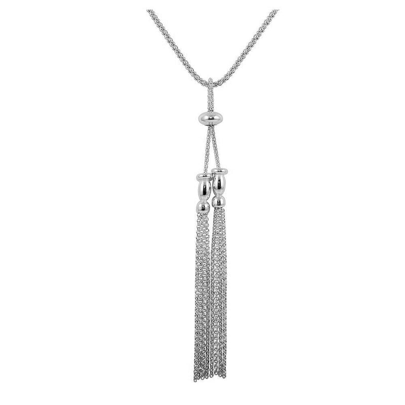 Silver 925 Rhodium Plated Two Tassel Dangling Necklace - ARN00041RH | Silver Palace Inc.