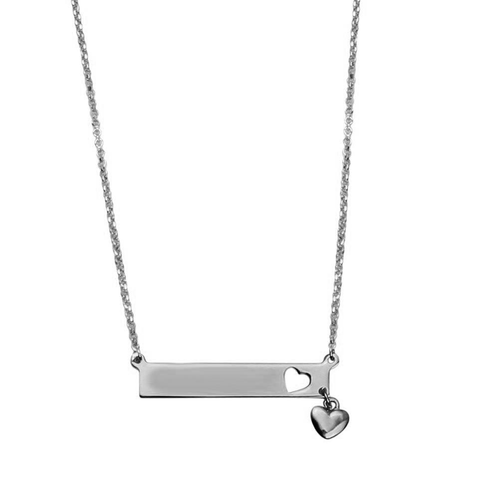 Silver 925 Rhodium Plated Bar Pendant Necklace with Heart Charm - ARN00047RH | Silver Palace Inc.