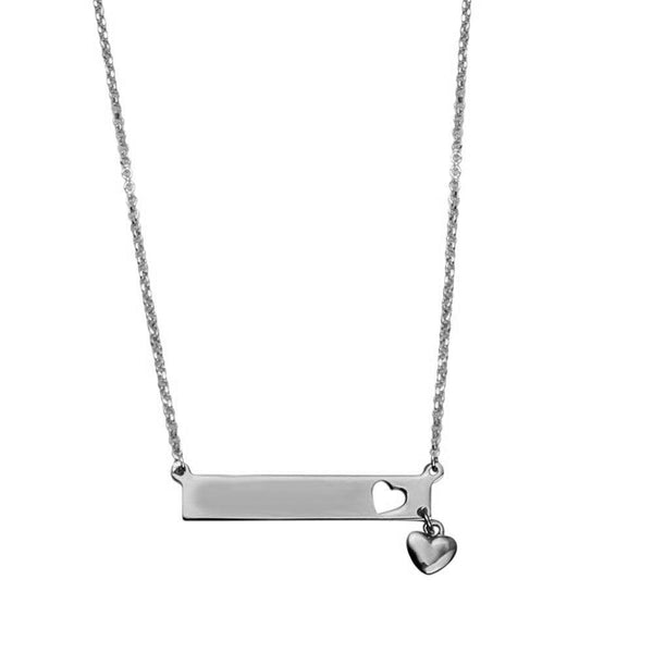 Silver 925 Rhodium Plated Bar Pendant Necklace with Heart Charm - ARN00047RH | Silver Palace Inc.