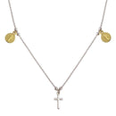 Silver 925 2 Toned Rhodium Gold Plated Cross With Religious Charms Necklace - ARN00049RH-GP | Silver Palace Inc.