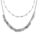 Silver 925 Rhodium Beaded Disc Charms Double Chain Choker Necklace - ARN00051RH | Silver Palace Inc.