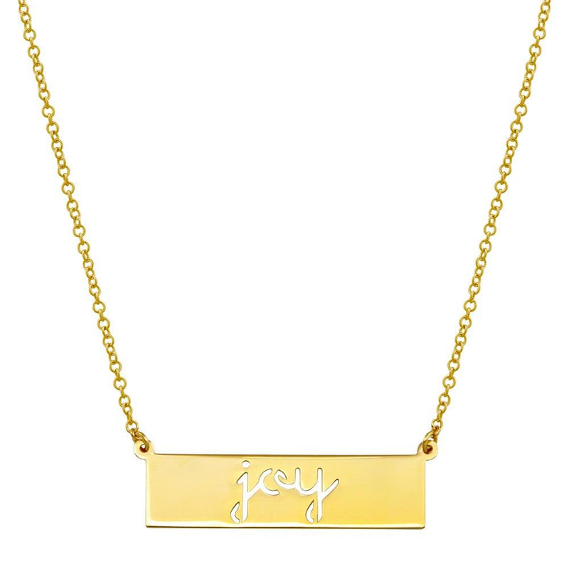 Silver 925 Gold Plated Joy Engraved Bar Pendant Necklace  - ARN00054GP | Silver Palace Inc.