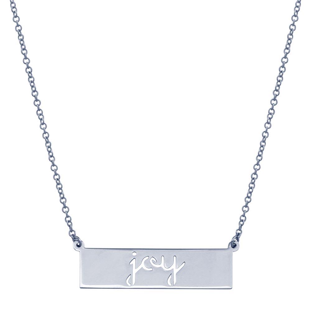 Rhodium Plated 925 Sterling Silver Joy Engraved Bar Pendant Necklace  - ARN00054RH | Silver Palace Inc.