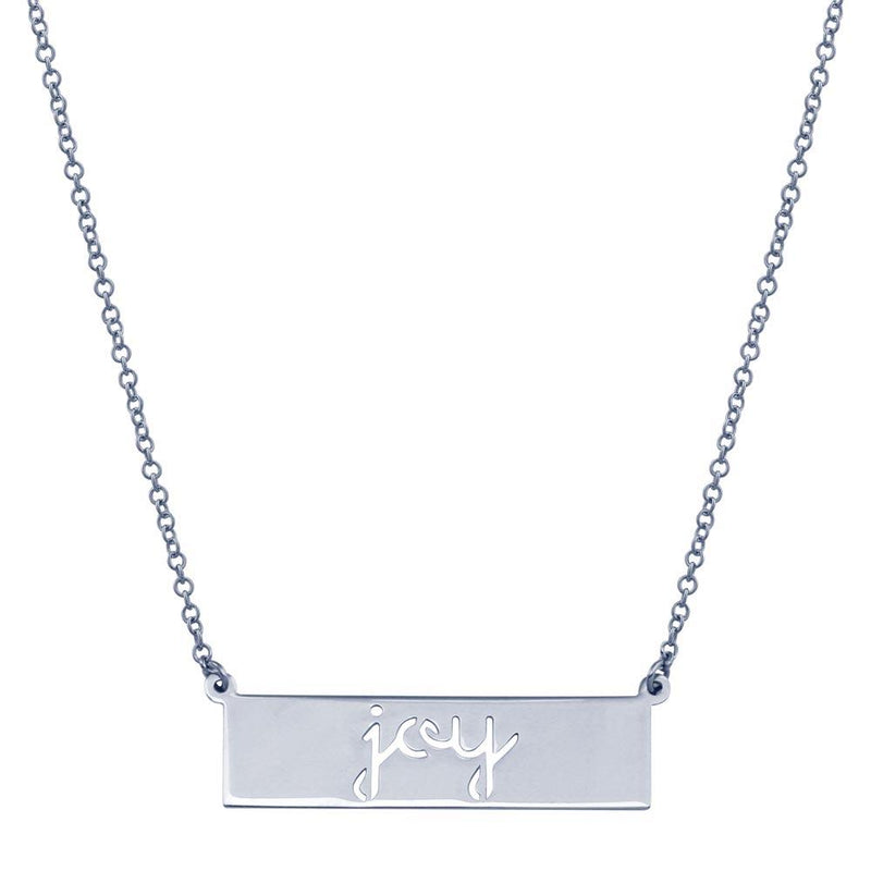 Rhodium Plated 925 Sterling Silver Joy Engraved Bar Pendant Necklace  - ARN00054RH | Silver Palace Inc.