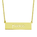 Silver 925 Gold Plated Peace Engraved Bar Pendant Necklace  - ARN00056GP | Silver Palace Inc.