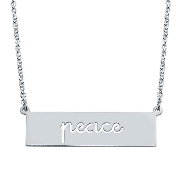 Silver 925 Rhodium Plated Peace Engraved Bar Pendant Necklace  - ARN00056RH | Silver Palace Inc.
