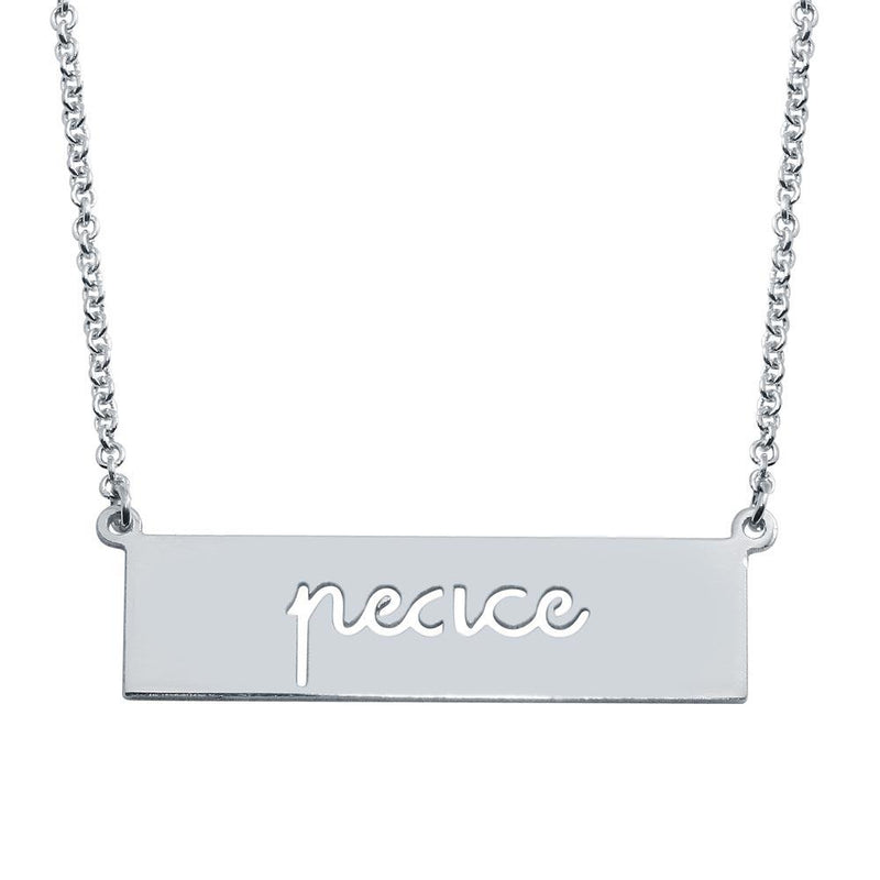 Rhodium Plated 925 Sterling Silver Peace Engraved Bar Pendant Necklace  - ARN00056RH | Silver Palace Inc.