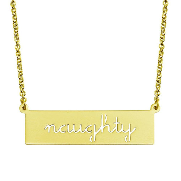 Silver 925 Gold Plated Naughty Engraved Bar Pendant Necklace  - ARN00057GP | Silver Palace Inc.