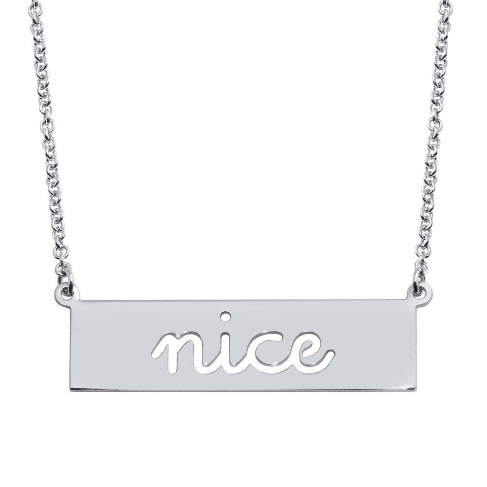 Silver 925 Rhodium Plated Nice Engraved Bar Pendant Necklace  - ARN00058RH | Silver Palace Inc.
