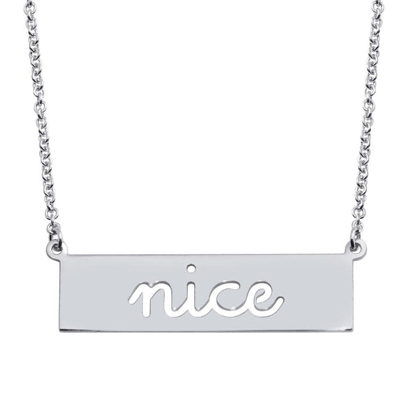 Silver 925 Rhodium Plated Nice Engraved Bar Pendant Necklace  - ARN00058RH | Silver Palace Inc.