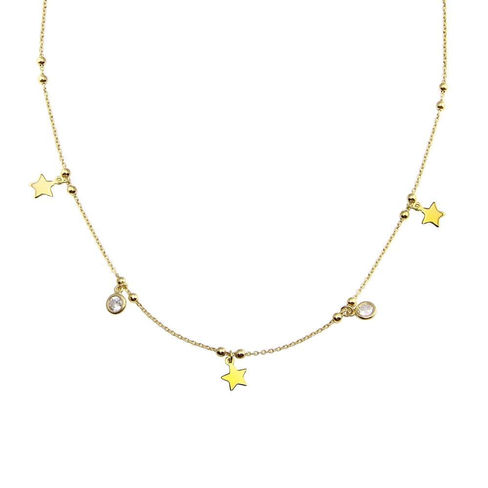 Silver 925 Gold Plated Star and Beads CZ Necklace  - ARN00059GP | Silver Palace Inc.