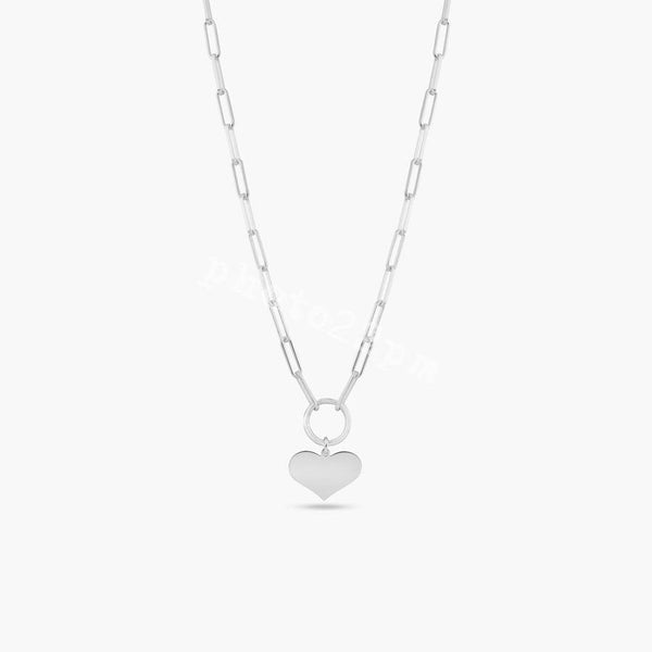 925 Sterling Silver Basic Link Chain Heart Necklace - ARN00062 | Silver Palace Inc.