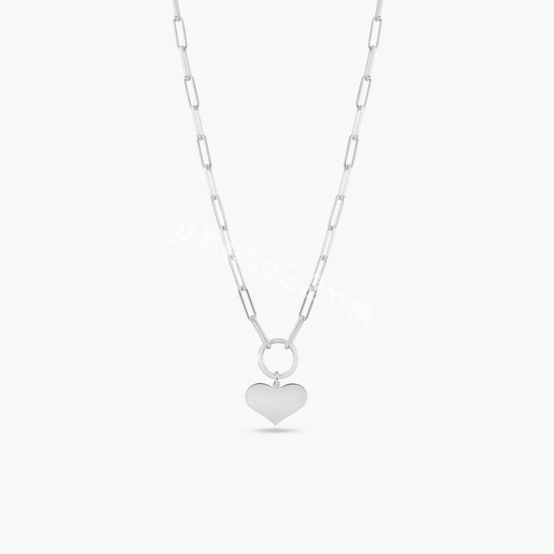 925 Sterling Silver Basic Link Chain Heart Necklace - ARN00062 | Silver Palace Inc.