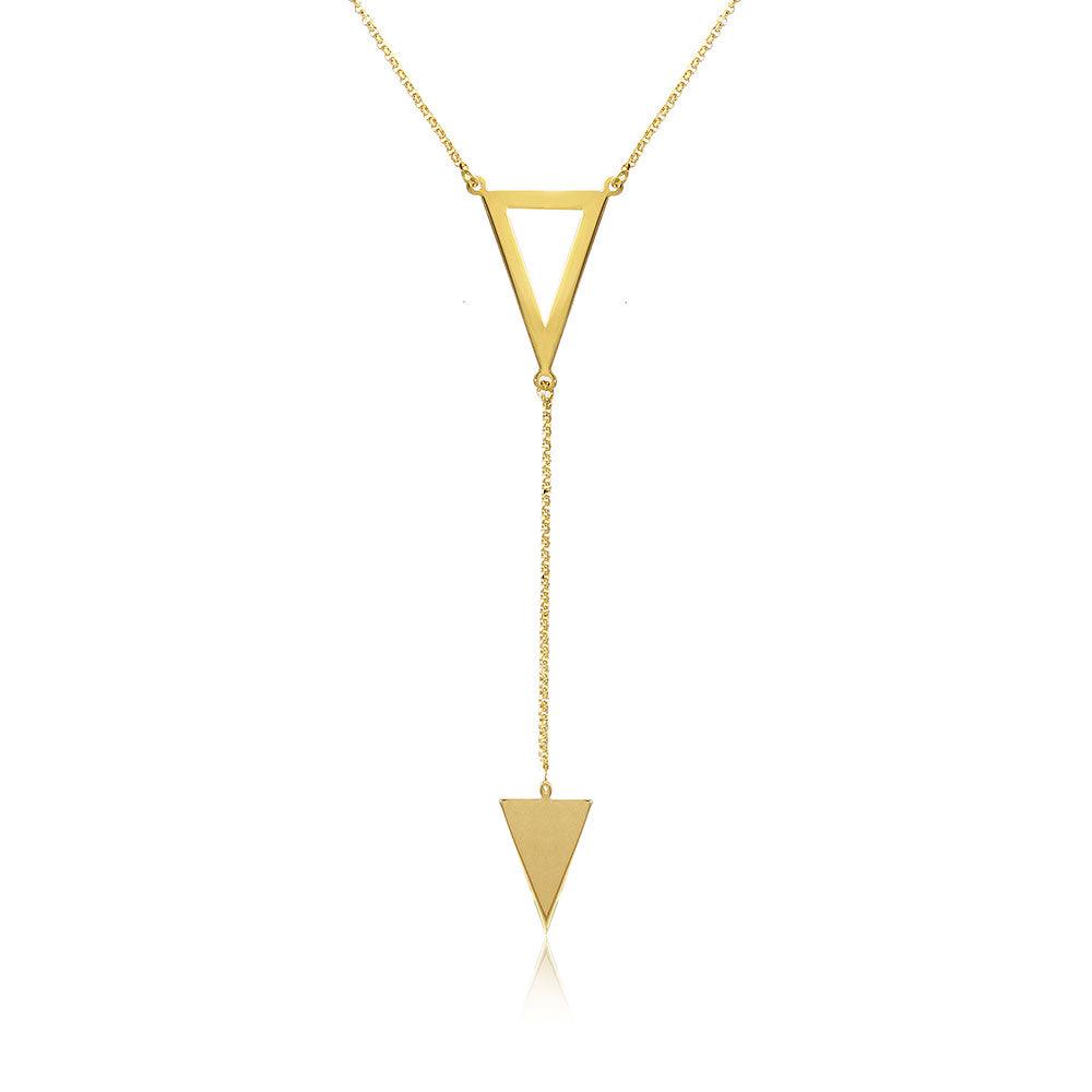 Silver 925 Gold Plated Necklace With 2 Triangle Drop - ARN00012GP | Silver Palace Inc.