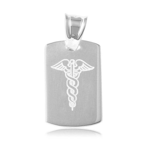 Silver 925 High Polished Dogtag Engravable Charm with Medical Sign - CARP00003 | Silver Palace Inc.