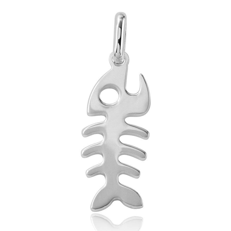 Silver 925 Rhodium Plated Fish Bone Pendant - ARP00007 | Silver Palace Inc.