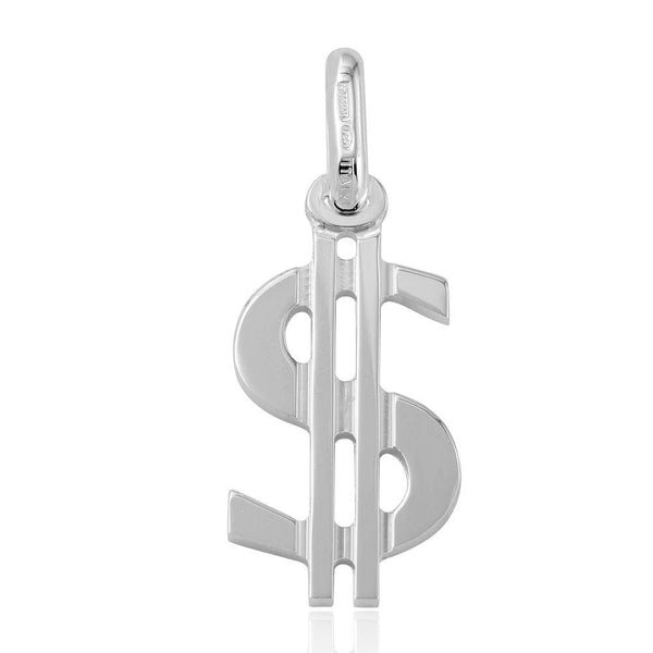 Silver 925 Rhodium Plated Dollar Sign Pendant - ARP00011 | Silver Palace Inc.