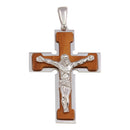 Silver 925 Rhodium Plated and Wood Crucifix Pendant - ARP00029B | Silver Palace Inc.