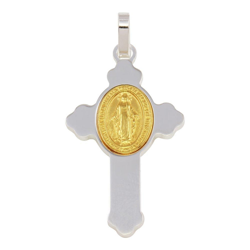 Silver 925 Rhodium Plated Cross Pendant with Gold Plated Medallion - ARP00035GP | Silver Palace Inc.