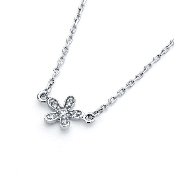 Silver 925 Rhodium Plated Flower CZ Inlay Necklace - BGP00808 | Silver Palace Inc.