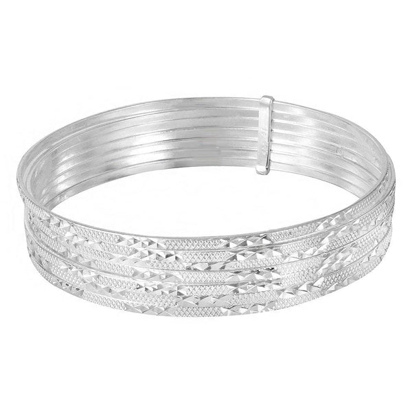 Silver 925 High Polished Diamond Cut Semanario Bangle Bracelet - BG136 | Silver Palace Inc.
