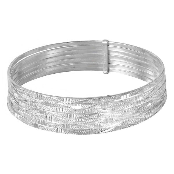 Silver 925 High Polished Diamond Cut Semanario Bangle Bracelet