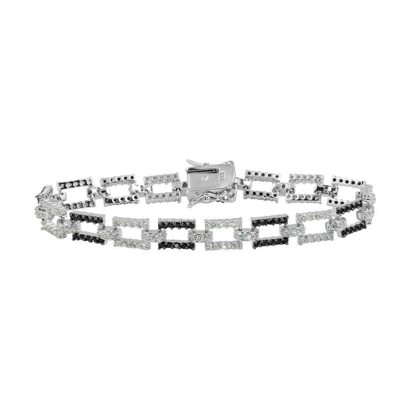 Silver 925 Rhodium Plated Rectangle Link Bracelet with CZ - BGB00013 | Silver Palace Inc.