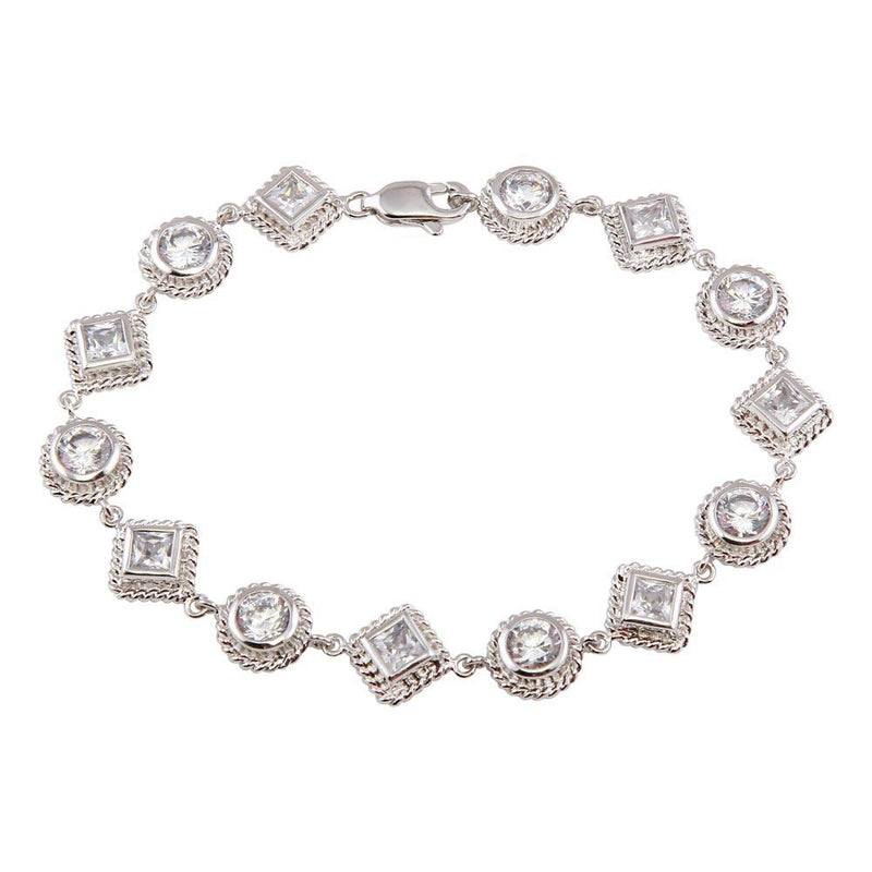 Silver 925 Rhodium Plated Multi-shape Clear CZ Bracelet - BGB00020 | Silver Palace Inc.