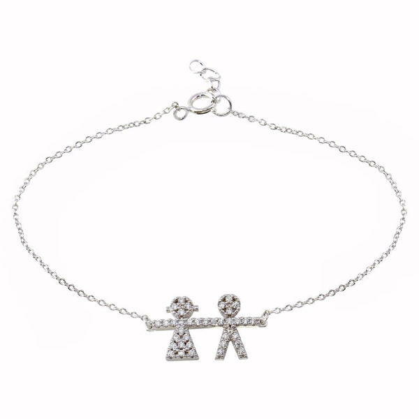 Silver 925 Rhodium Plated CZ Boy AND Girl Chain Bracelet - BGB00335BG | Silver Palace Inc.