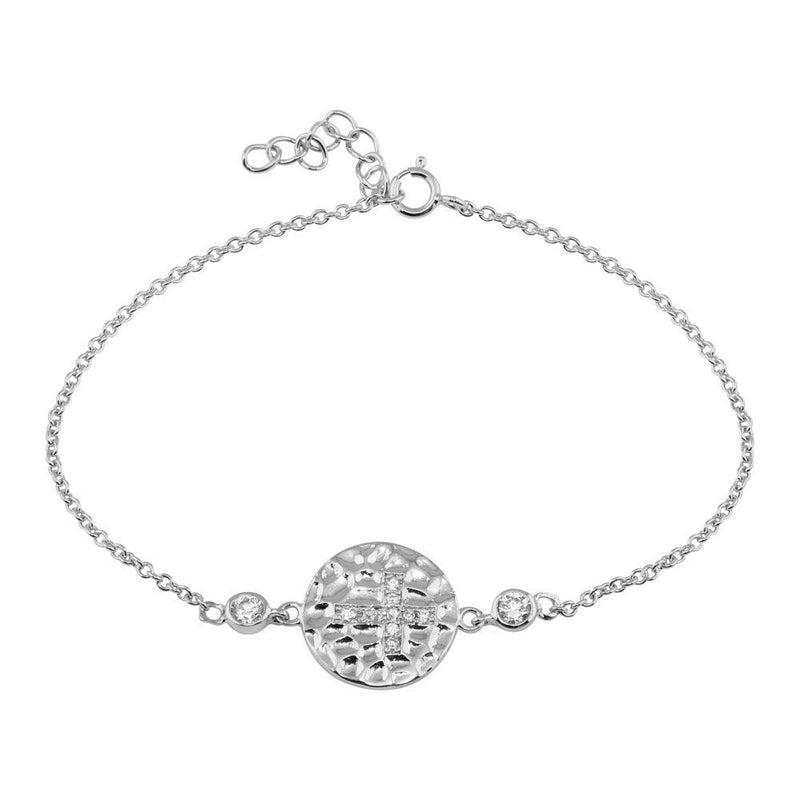 Silver 925 Rhodium Plated Circle Flower CZ Inlay Bracelet - BGB00138 | Silver Palace Inc.