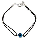 Silver 925 Rhodium Plated Round Evil Eye Black Cord Bracelet - BGB00143 | Silver Palace Inc.