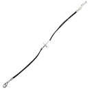 Rhodium Plated 925 Sterling Silver Sideways Cross Black Leather Cord Bracelet - BGB00151 | Silver Palace Inc.