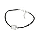 Silver 925 Rhodium Plated Square CZ Black Rope Bracelet - BGB00176 | Silver Palace Inc.