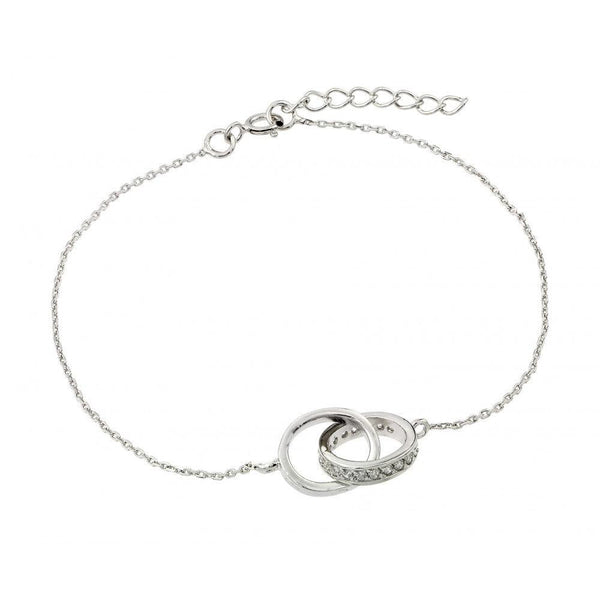 Silver 925 Rhodium Plated Double Ring Link CZ Bracelet - BGB00186 | Silver Palace Inc.