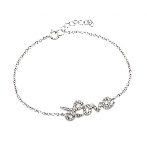 Silver 925 Rhodium Plated Love CZ Inlay Bracelet - BGB00188RHD | Silver Palace Inc.