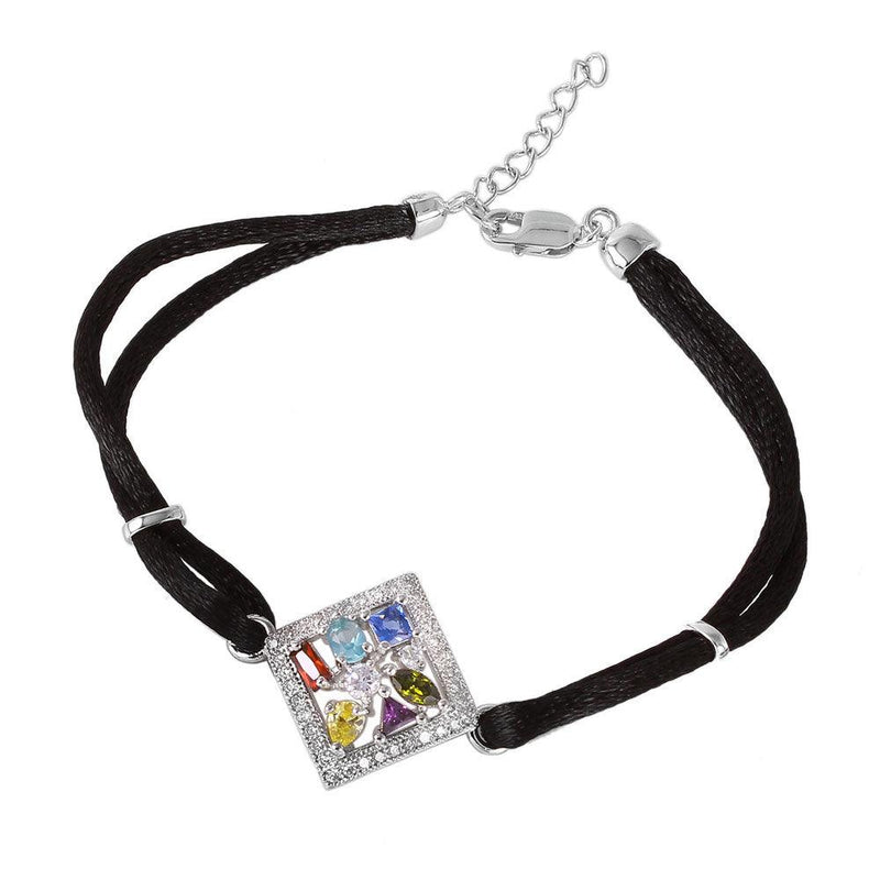 Silver 925 Black Rope Multicolored CZ Bracelet - BGB00142 | Silver Palace Inc.