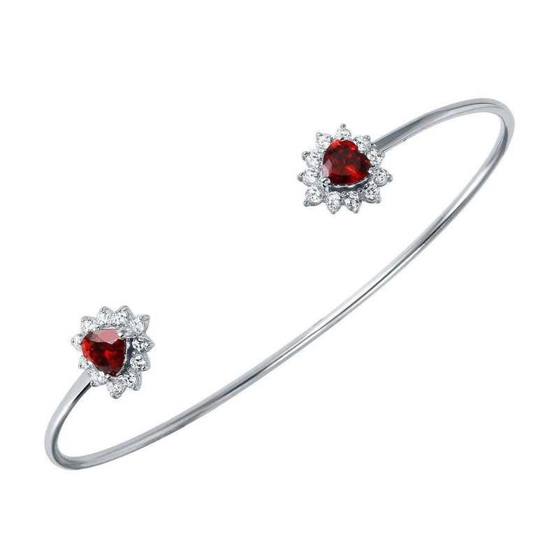 Silver 925 Rhodium Plated Red CZ Hearts Cuff Bracelet - BGB00251 | Silver Palace Inc.