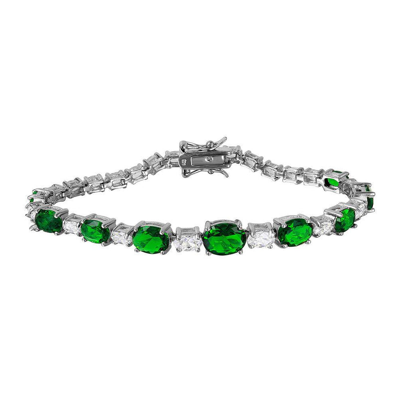 Silver 925 Rhodium Plated 2 Toned Clear and Green CZ Tennis Bracelet - BGB00266GRN | Silver Palace Inc.