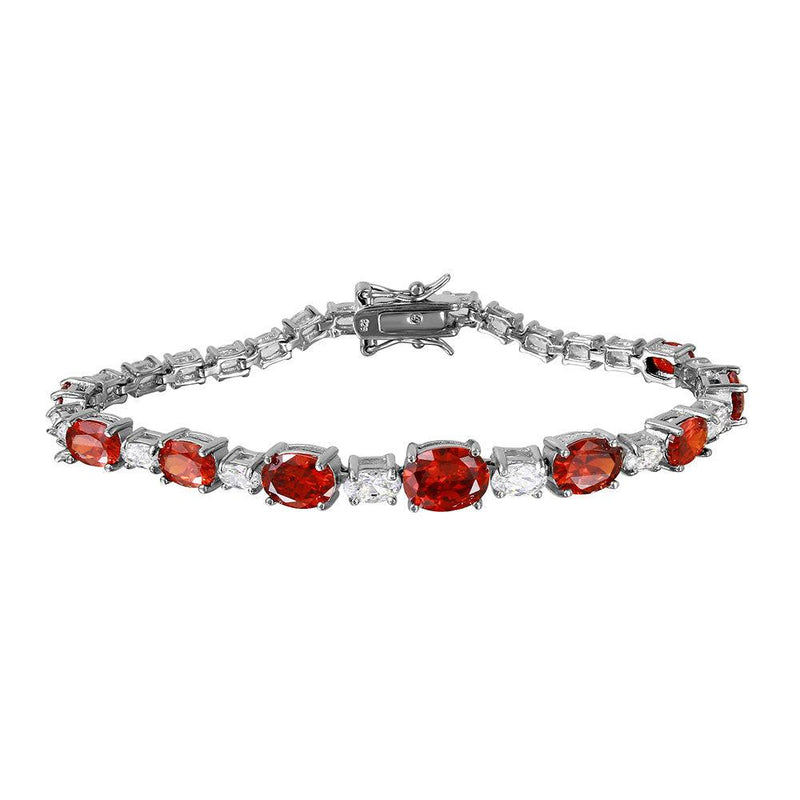 Silver 925 Rhodium Plated 2 Toned Clear and Red CZ Tennis Bracelet - BGB00266RED | Silver Palace Inc.