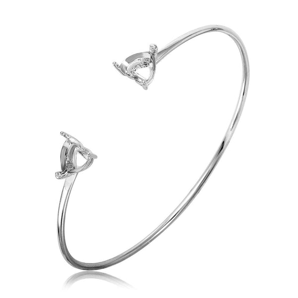 Silver 925 Rhodium Plated Personalized 2 Hearts Ending Mounting Bangle - BGB00267 | Silver Palace Inc.