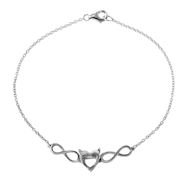 Silver 925 Rhodium Plated Personalized Infinity Heart Mounting Bracelet - BGB00269 | Silver Palace Inc.