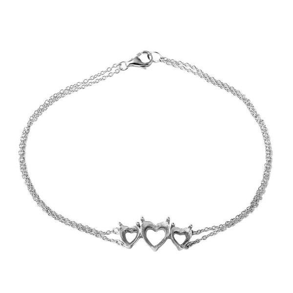 Silver 925 Rhodium Plated Personalized 3 Hearts Mounting Bracelet - BGB00270 | Silver Palace Inc.