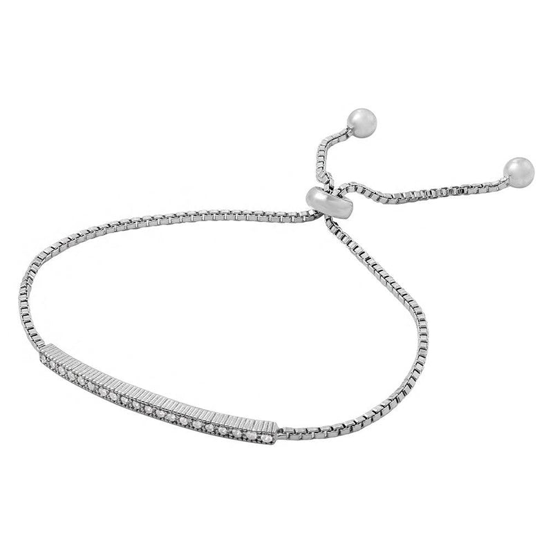 Silver 925 Rhodium Plated Box Chain with CZ Lariat Bracelet - BGB00274 | Silver Palace Inc.