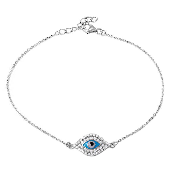 Silver 925 Rhodium Plated CZ Evil Eye Chain Bracelet - BGB00275 | Silver Palace Inc.