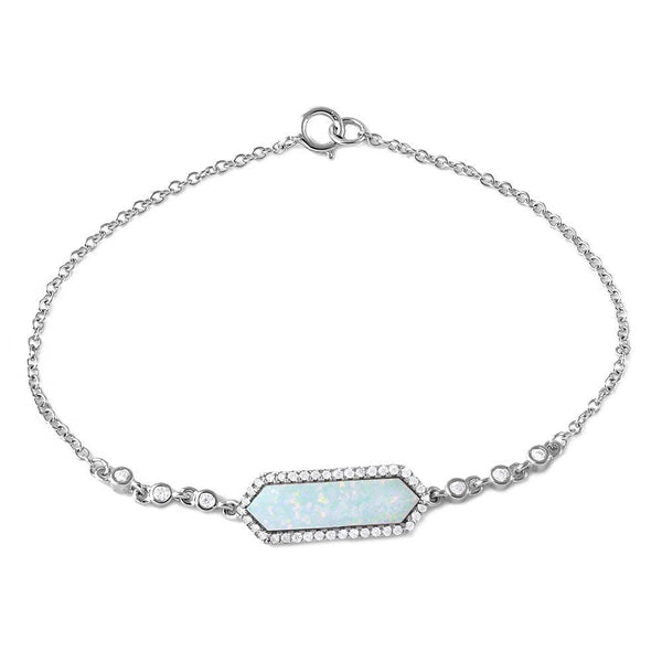 Silver 925 Rhodium Plated Mother Opal Center Stone Bracelet - BGB00277 | Silver Palace Inc.