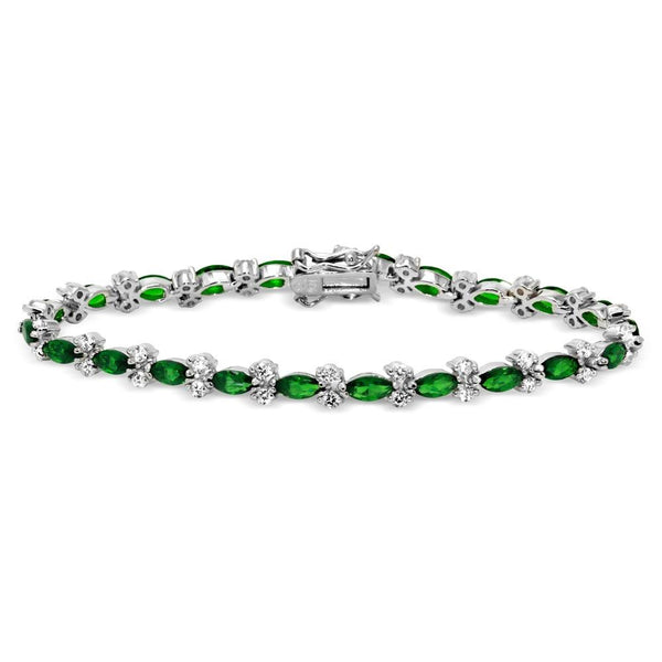 Silver 925 Rhodium Plated 5mm Green Marquise and Clear Round CZ Tennis Bracelet - BGB00293GRN | Silver Palace Inc.