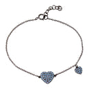 Silver 925 Black Rhodium Plated Big Heart with Opal and Dangling Small Heart with Opal Lariat Bracelet - BGB00294 | Silver Palace Inc.